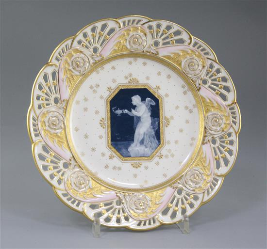 A Mintons pate-sur-pate plate, by Alboin Birks, c.1905, diameter 23cm